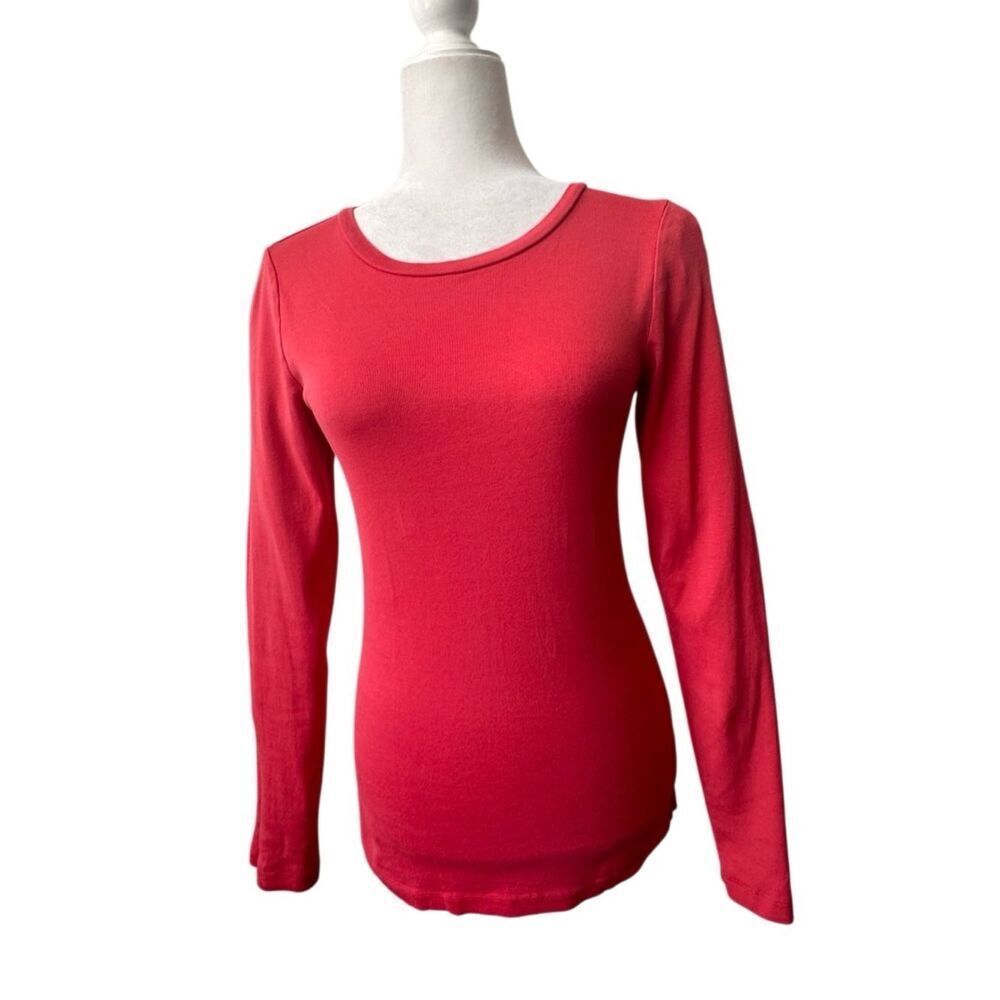 J Crew Perfect Fit Tee Long Sleeve Red Preppy Classic Scoop Neck SZ M
